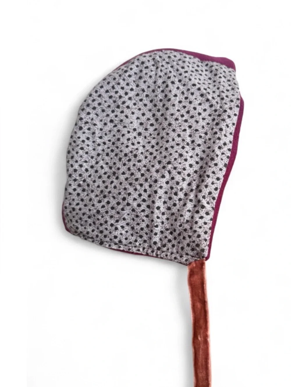 Burgundy & Gray Girls bonnet with velvet ribbon